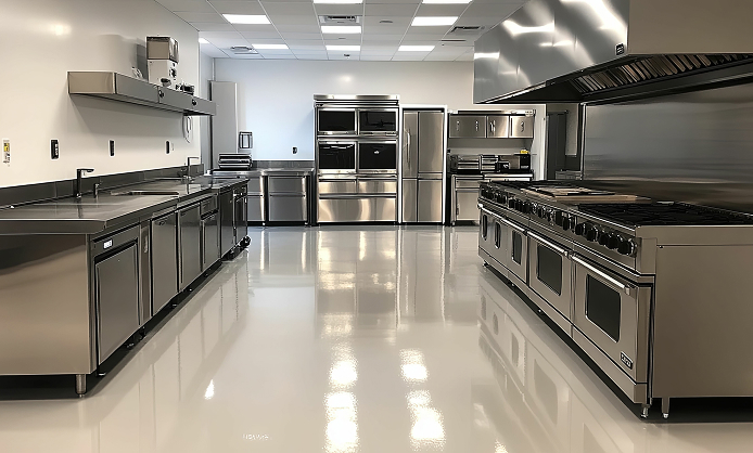 Two people are cleaning the floor